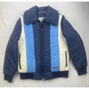 Vtg ‘80s Women’s Activa Snow Ski Coat Med Navy Blue White Warm Winter Activewear